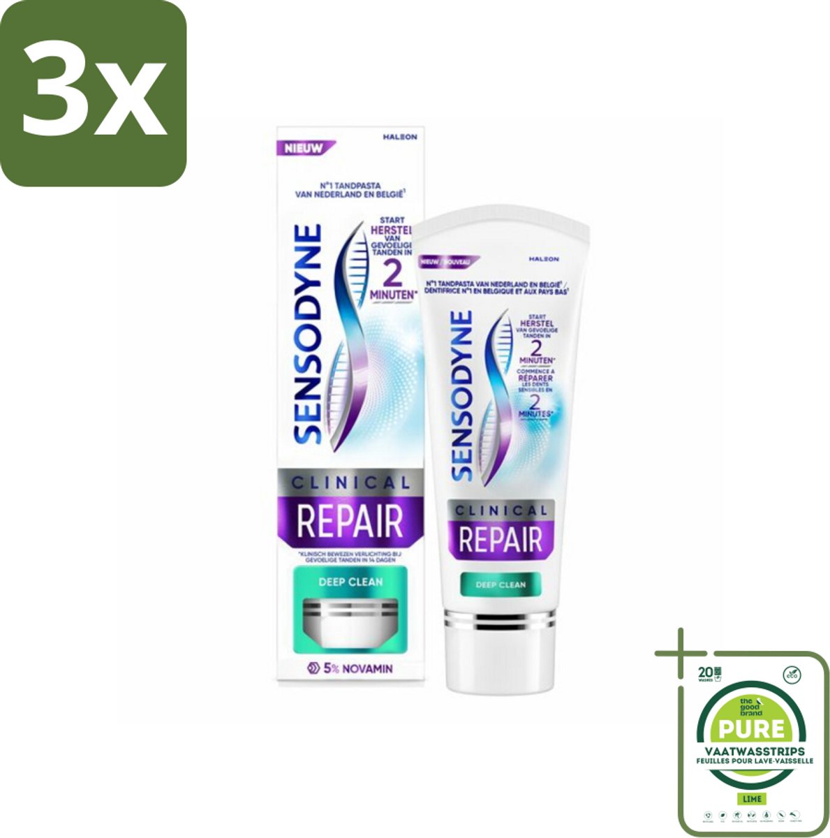 3 x Sensodyne - Tandpasta - Clinical Repair - Deep Clean - Grondige Reiniging - 75 ml - Grootverpakking - Gevoelige Tanden - Tandpasta - Sensodyne - Tandenpoetsen - Tandplak Verwijderen