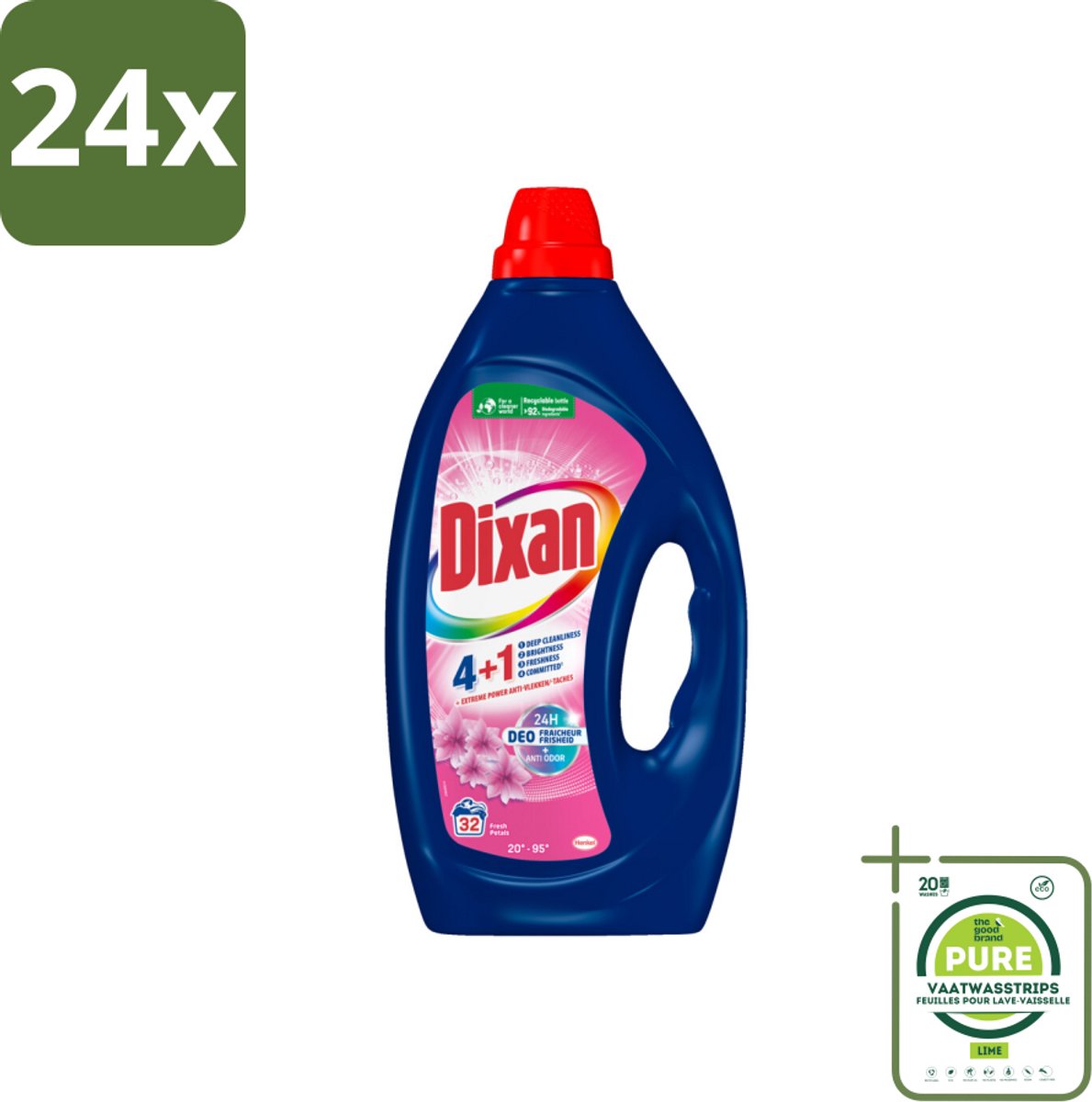 Dixan - Vloeibaar wasmiddel - Fresh Pink - 32 wasbeurten - Voordeelverpakking - 24 stuks - Dixan wasmiddel - Vloeibaar wasmiddel
