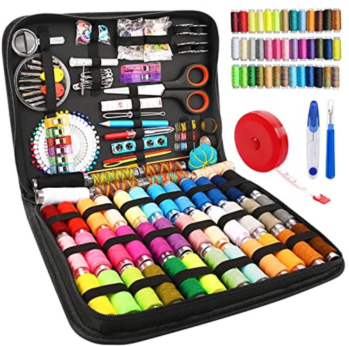 Huis Geluk Complete Naaiset – 264 Delig, Draagbaar Naaigereedschap met 43 Spoelen Draden, Mini Naaikit voor Beginners & Reizen