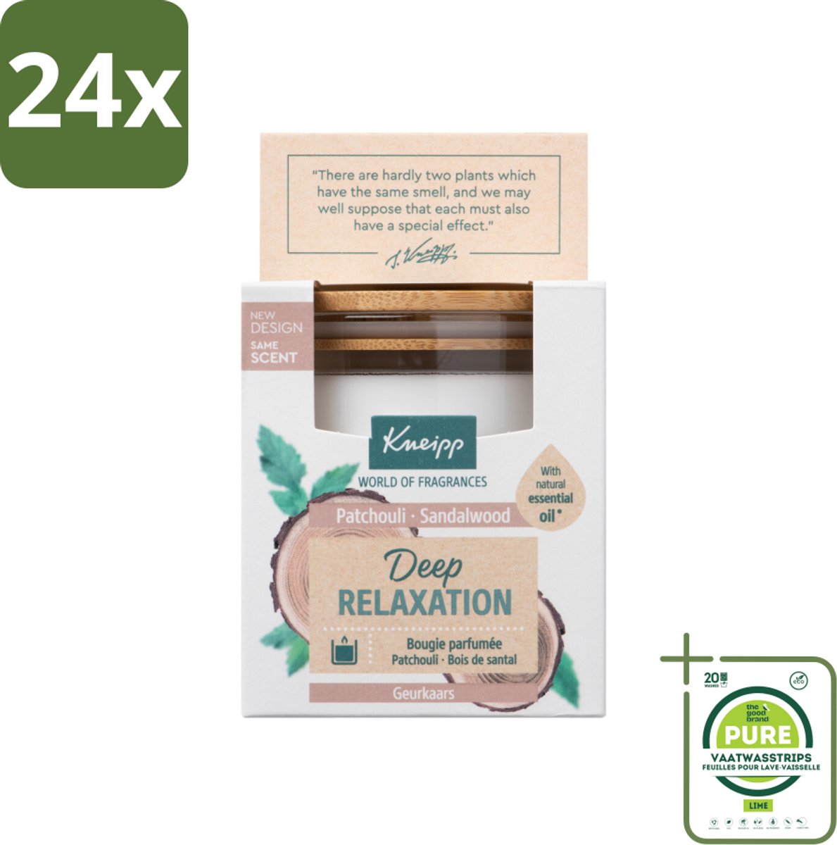 Kneipp - Geurkaars - Deep Relaxation - Sandelhout & Patchouli - 20 branduren - Voordeelverpakking - 24 stuks - Geurkaars - Sandelhout