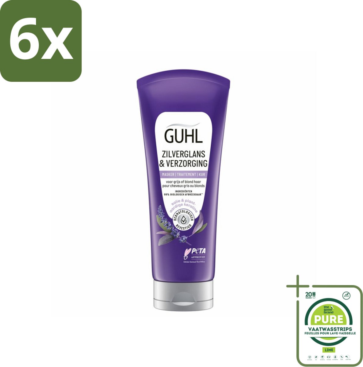 Guhl - Haarmasker - Zilverglans & Verzorging Anti-Geel - 200 ml - Voordeelverpakking - 6 stuks - Blond haar - Grijs haar