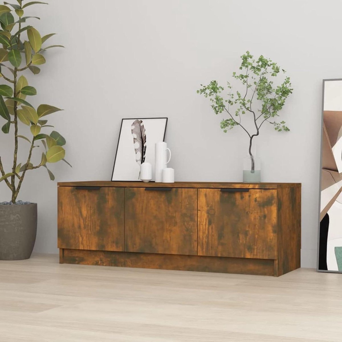 TV-kast - TV-meubel mediakast - Woonkamer organiseren - Met deuren - 102 x 35 x 365 cm - Eiken rookhout