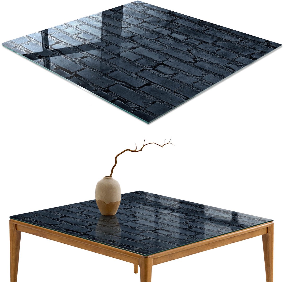 ArtPrintCave Bakstenen muur Glazen Tafelblad 60x60 cm - Tafelblad Rechthoek - Marine Keukentafel - Texturen Glazen Eettafel