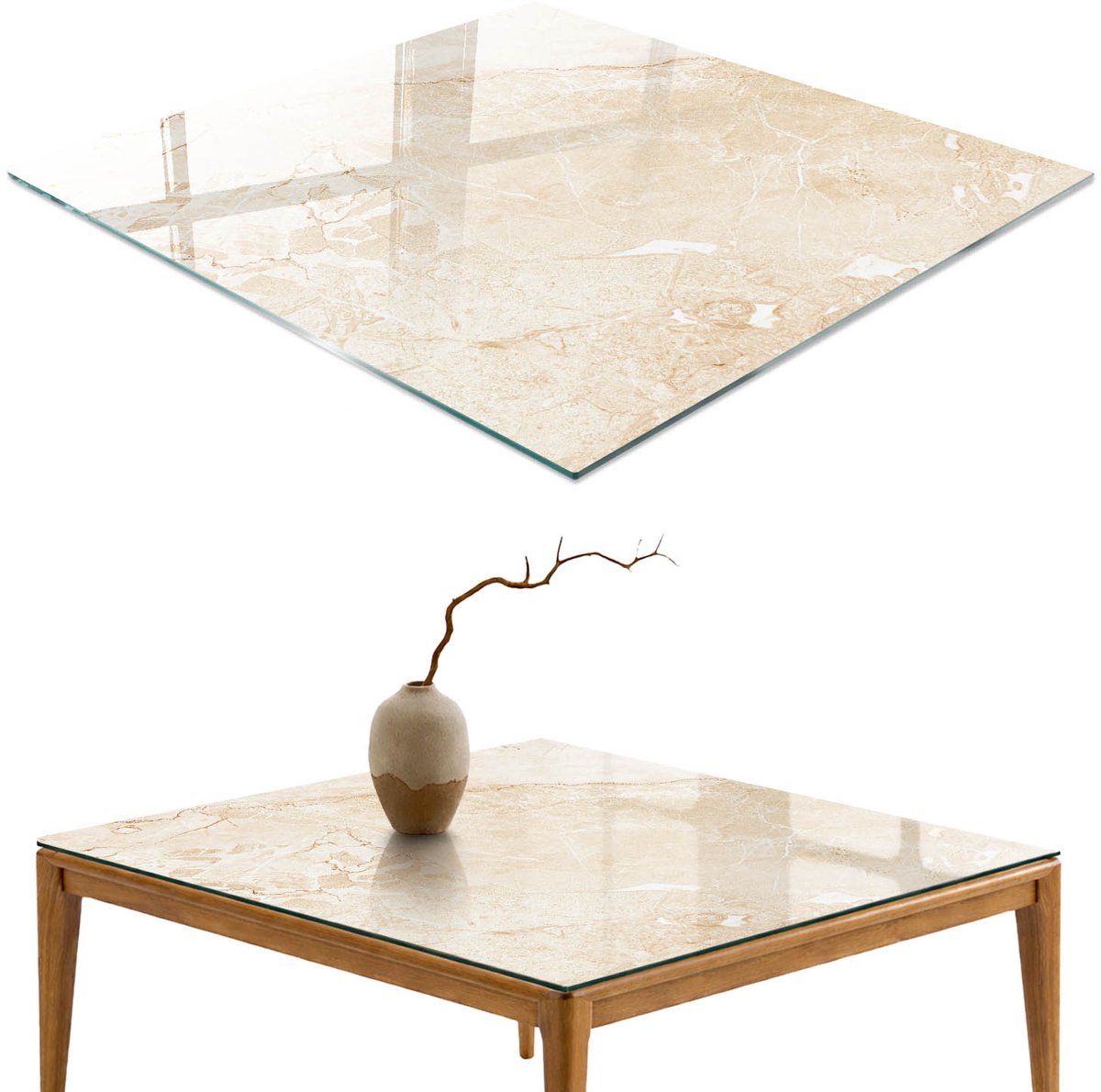 ArtPrintCave Beige steen Glazen Tafelblad - 50x50 cm - Tafelblad Vierkanten - Beige Keukentafel - Texturen Terrastafel