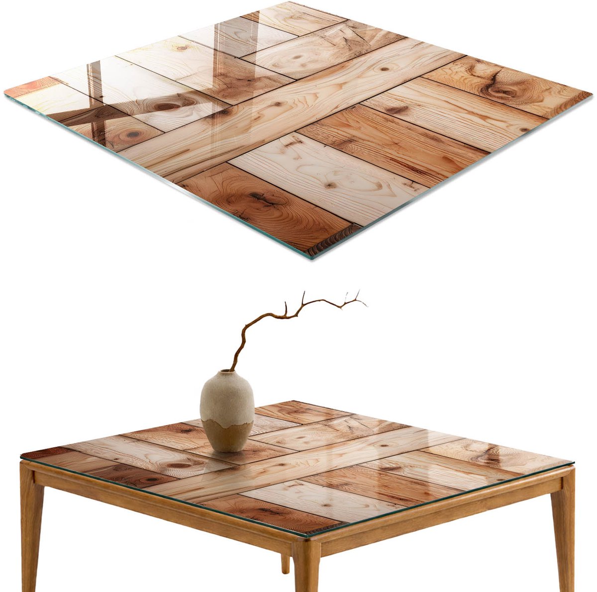 ArtPrintCave Houtstructuur Glazen Tafelblad 60x60 cm - Tafelblad Rechthoek - Bruin Eettafel Met Glasplaat - Texturen Bureaublad