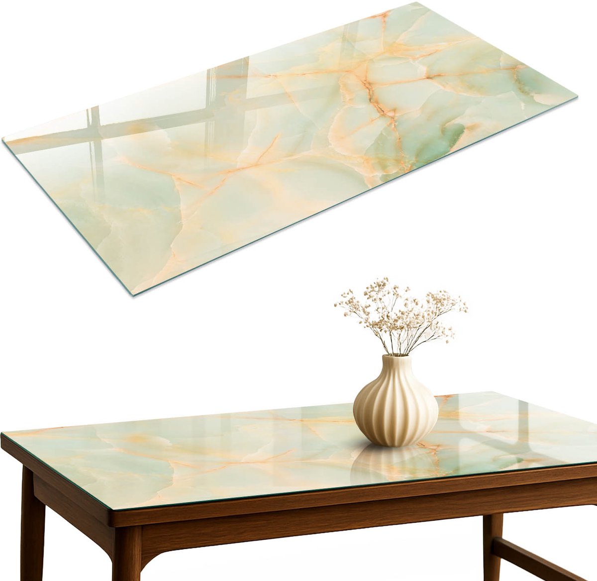 ArtPrintCave Natuurlijke elegantie Glazen Tafelblad 120x60 cm - Tafelblad Rechthoek - Beige Keukentafel - Texturen Terrastafel