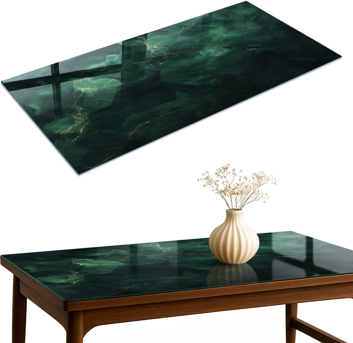 ArtPrintCave Groen Geheim Glazen Tafelblad 120x60 cm - Tafelblad Rechthoek - Groente Tafelblad Glas - Abstractie Terrastafel