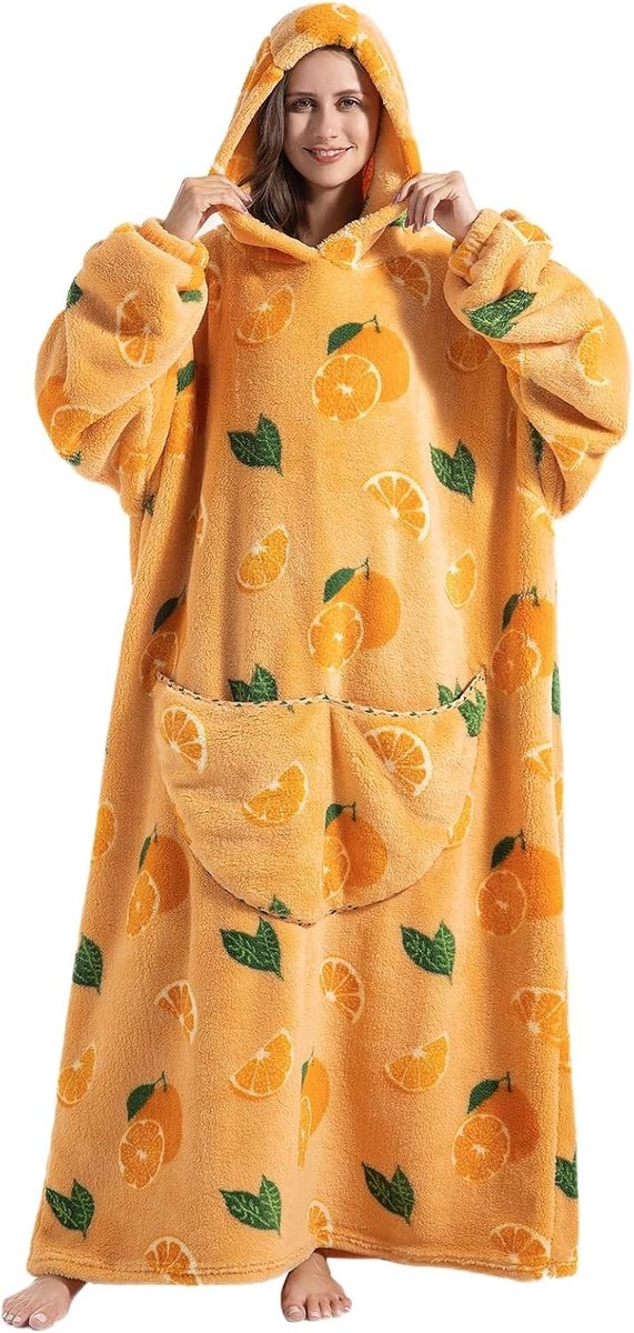 Zachte Hoodie Deken met Mouwen - Flanellen Deken met Kap en Zakjes voor Thuis, Bank en Bed