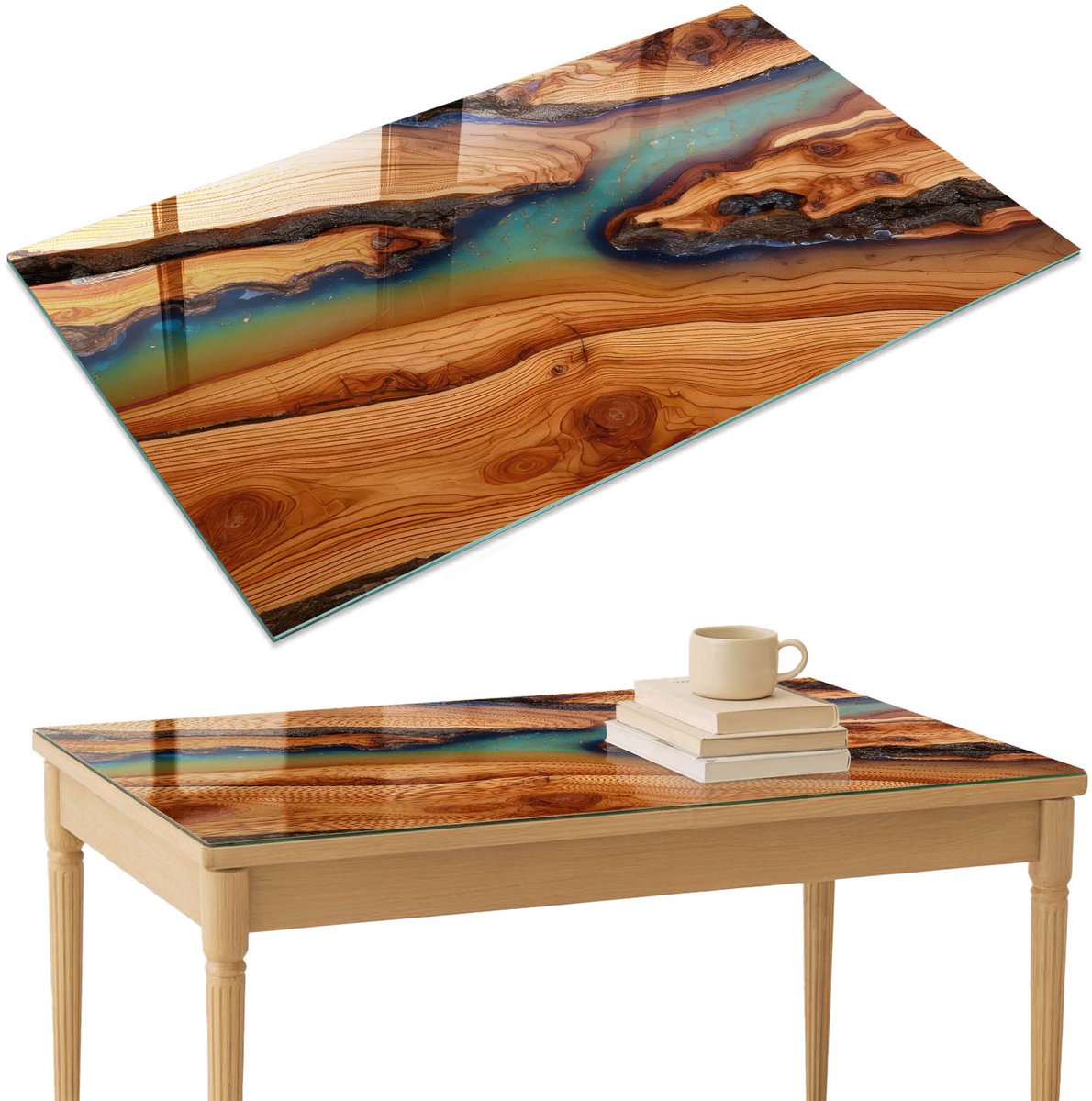 ArtPrintCave Houten golven Glazen Tafelblad 120x80 cm - Tafelblad Rechthoek - Bruin Glasplaat - Texturen Terrastafel