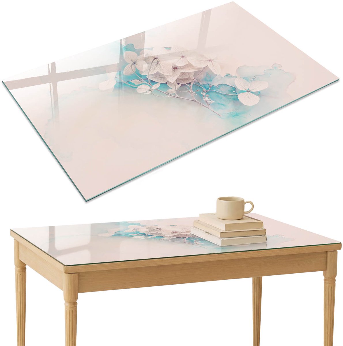 ArtPrintCave Pastelkleurige bloemen Glazen Tafelblad 120x80 cm - Tafelblad Rechthoek - Wit Tafelblad Glas - Bloemen en planten Glasplaat