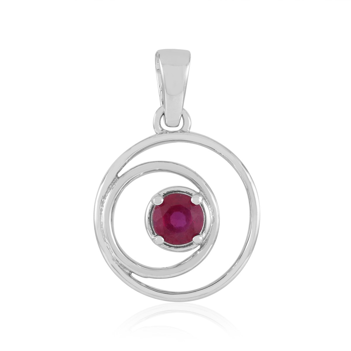 Cavill - Zilveren Hanger - 925 Sterling Zilver Gerhodineerd - 0,61 ct Madagaskar Robijn Rond Slijpsel - Elegante Rode Edelsteen - Filigraan Design