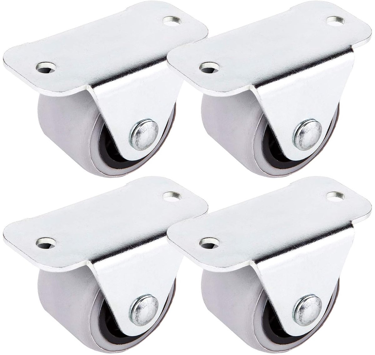 SnelShoppen - Pack van 4 - 30mm rubberen wielen niet draaibaar, zachte kunststof wielen met metalen plaat voor meubels, apparaten en apparatuur, mini