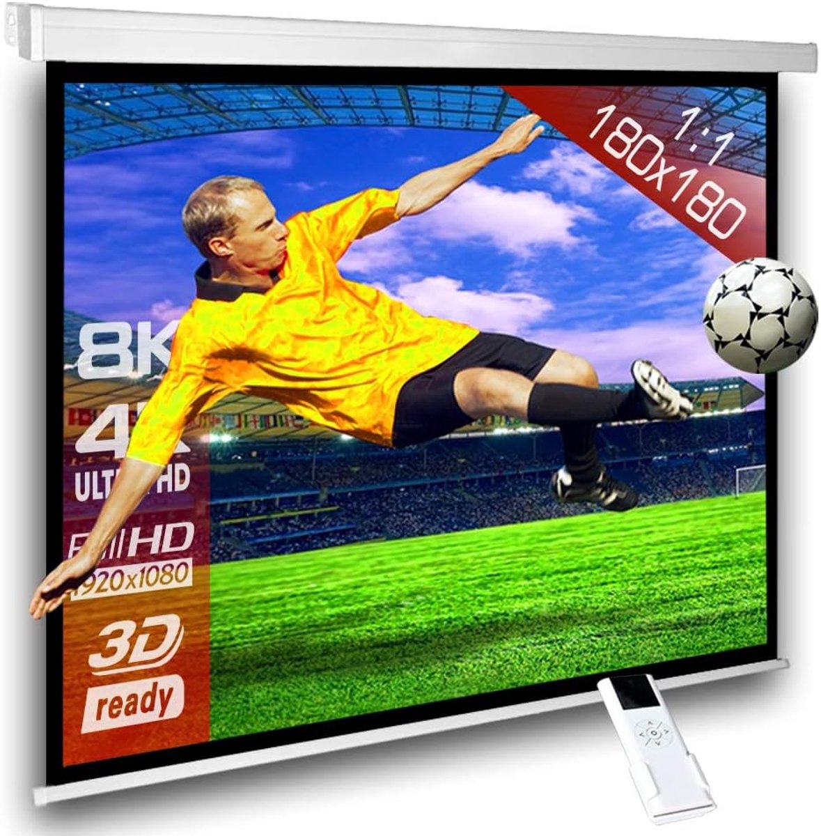 SnelShoppen - Motorisch Projectiescherm 180 x 180 cm 1:1 FULL-HD 4K/8K 3D HDR met Afstandsbediening voor Thuisbioscoop en Presentaties