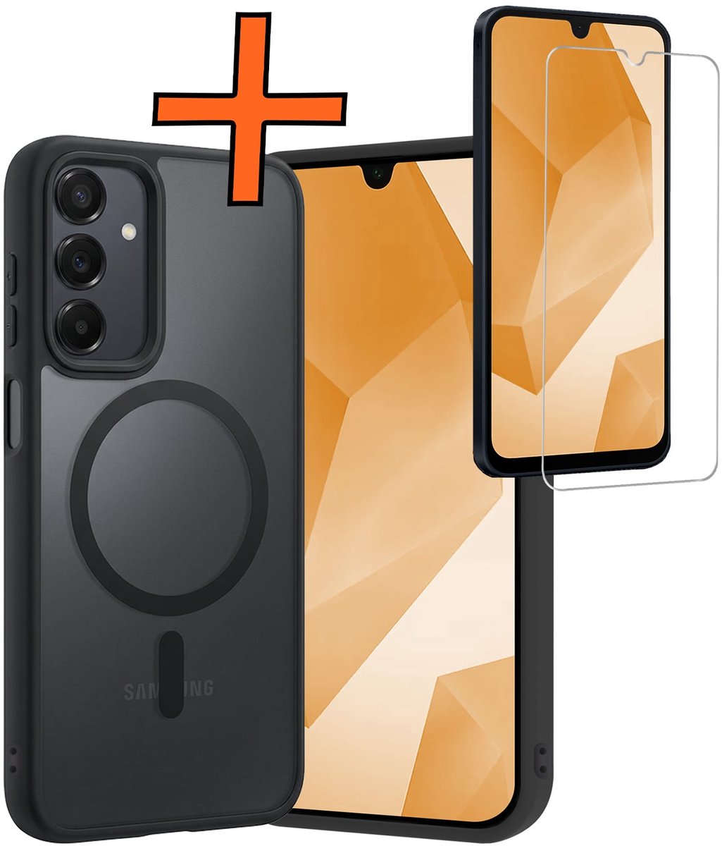 Hoes - Met Screenprotector - Geschikt voor Samsung Galaxy A16 - Magsafe Compatible - Sterk & Shockproof - Back Cover - Shock Proof Case - Telefoon Hoes - Zwart