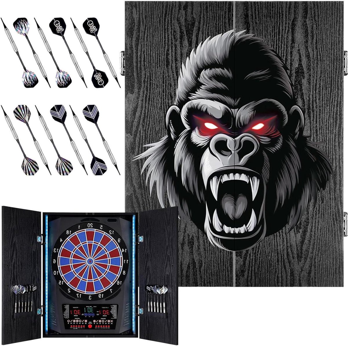 Elektronisch Dartbord - E-dartbord Dartkast - Spelplezier - Houten Kastdeuren - 50 x 50 x 68 cm - Zwart