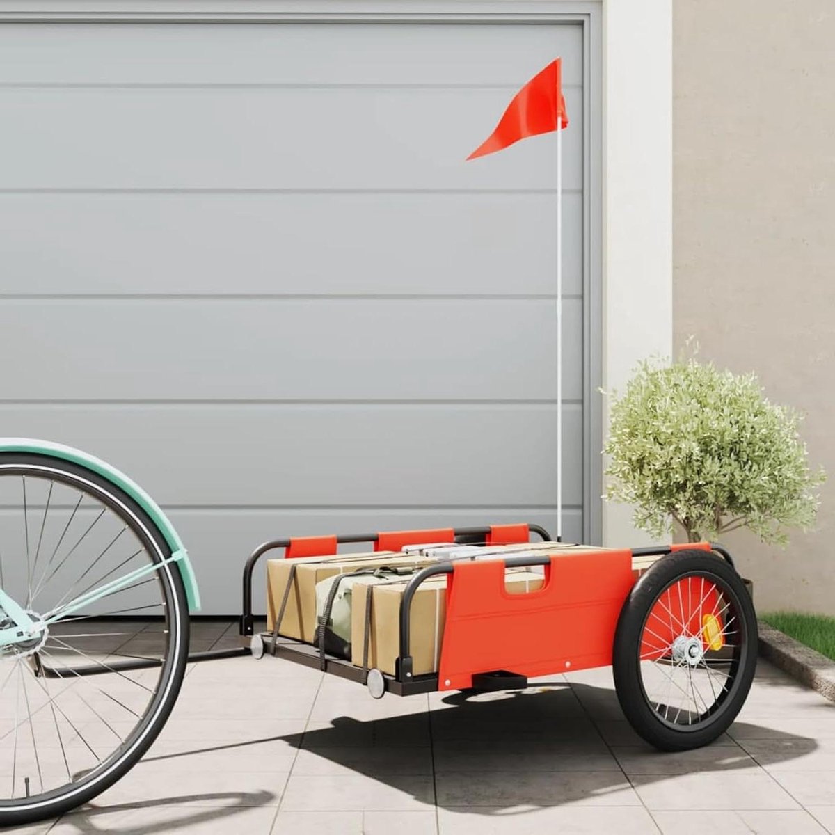Fietskar - Aanhanger - Vervoer - Robuuste constructie - 135 cm lang - Oranje
