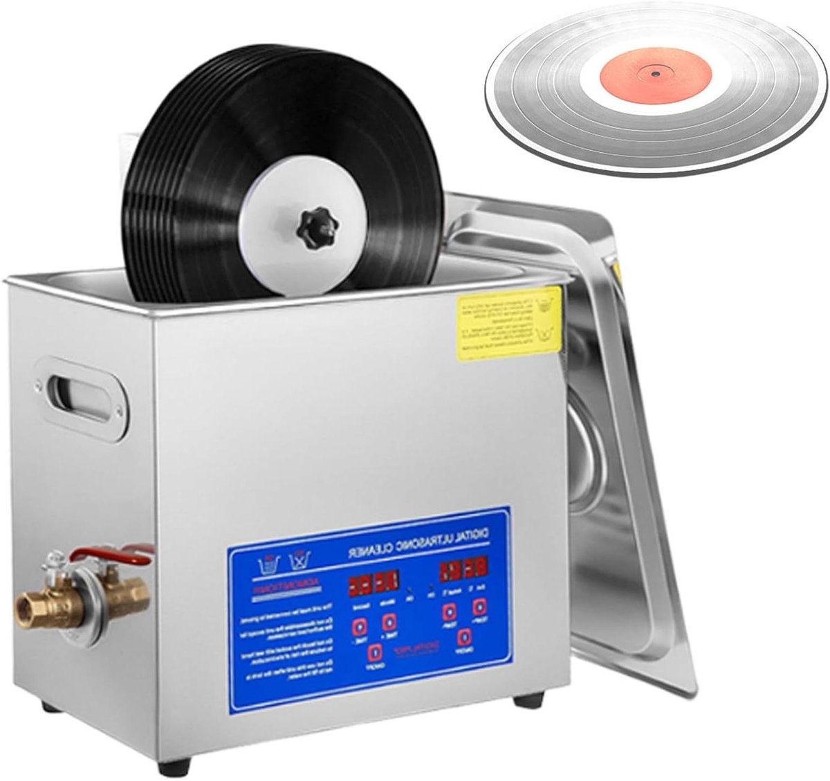 Vinylplaat Reiniger - Platenwasser Ultrasoon - Platen Schoonmaken - 40 kHz Diepe Reiniging - 6.5 Liter - Zilver