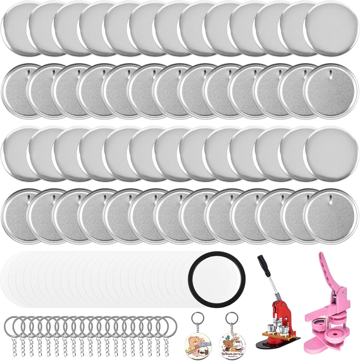 100 sets metalen buttonblanks 58mm - Pin Making Kit voor Button Maker Machine - Buttons zelf maken set incl. metalen bovenkant, metalen bodem & folie
