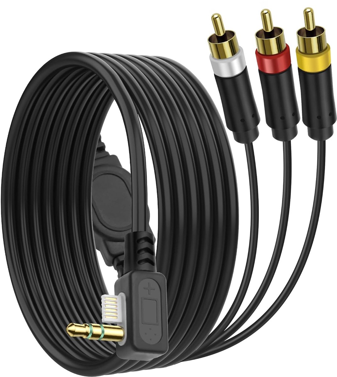 Compatible with PSP AV Audio Video 3RCA adapterkabel voor PSP 2000 3000 HDTV HD component audio video vervangende kabel (zwart, 1,8 m)