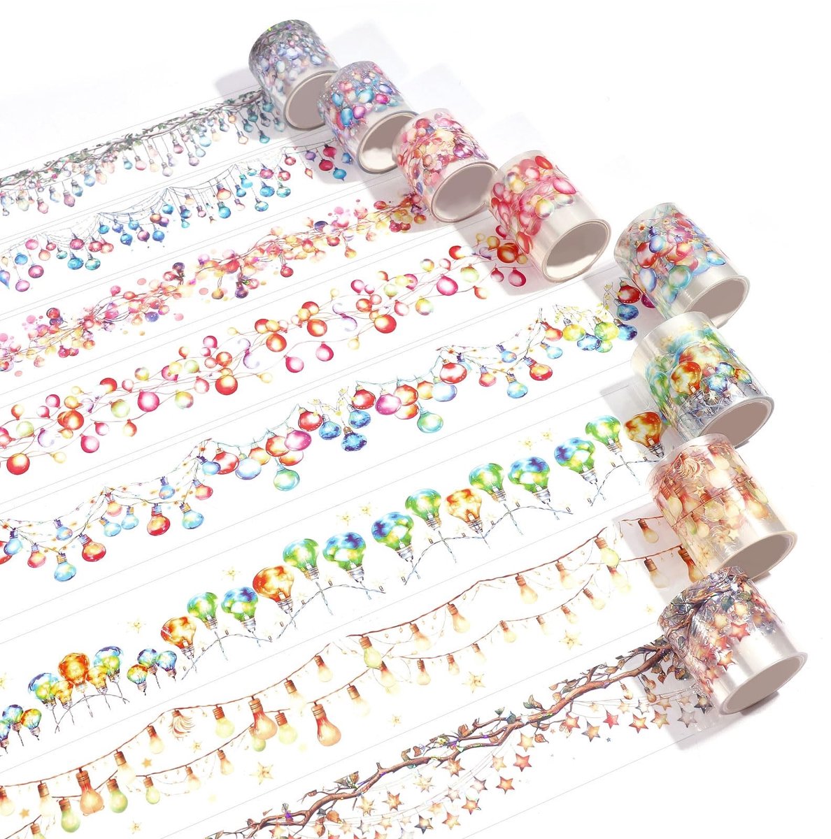 Omgoods - 8 Stuks Transparant Plakband met Verlichtingsmotief - Decoratief Lint voor Creatieve Projecten