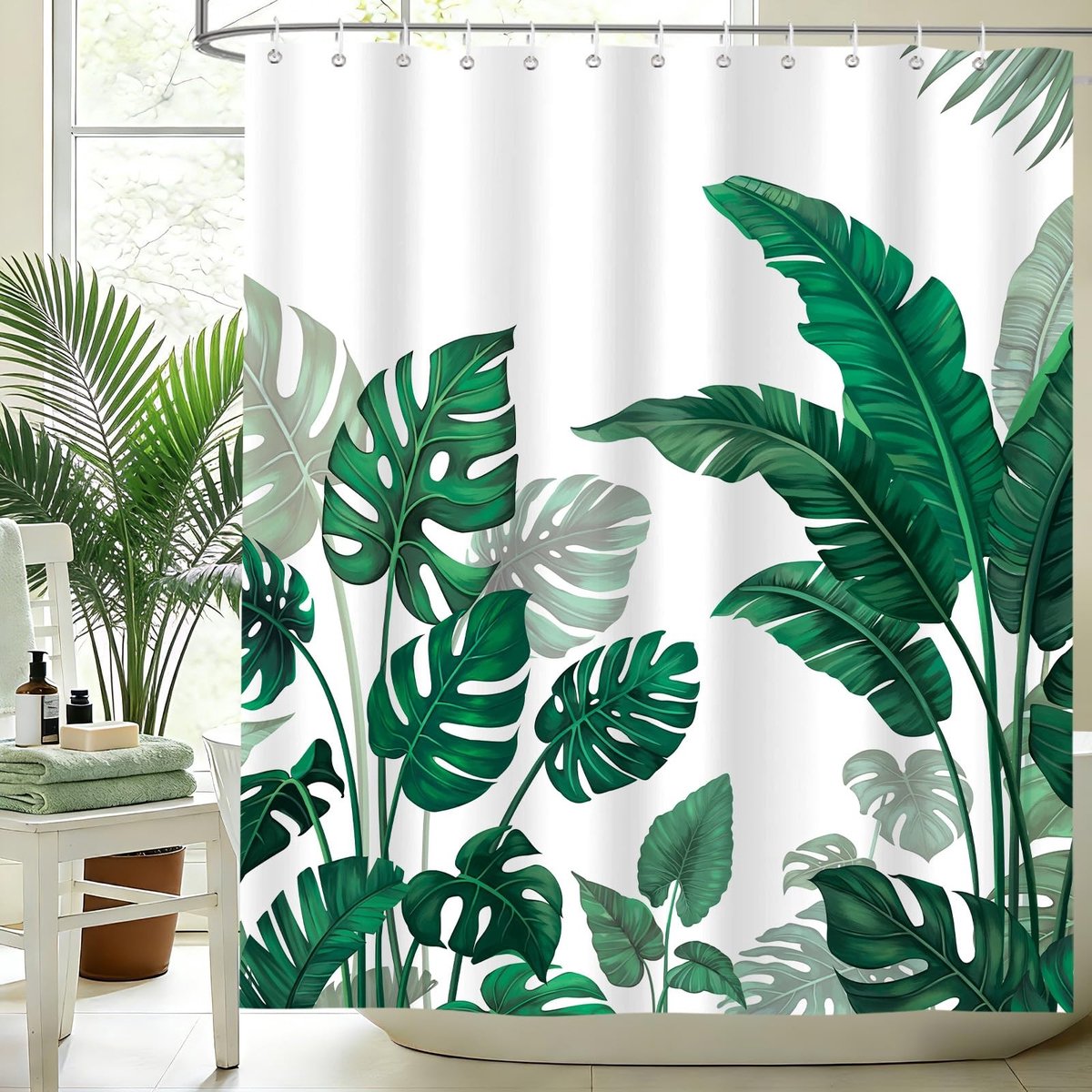 Omgoods - Tropisch Douchegordijn 180 x 180 cm met Monstera Bladeren