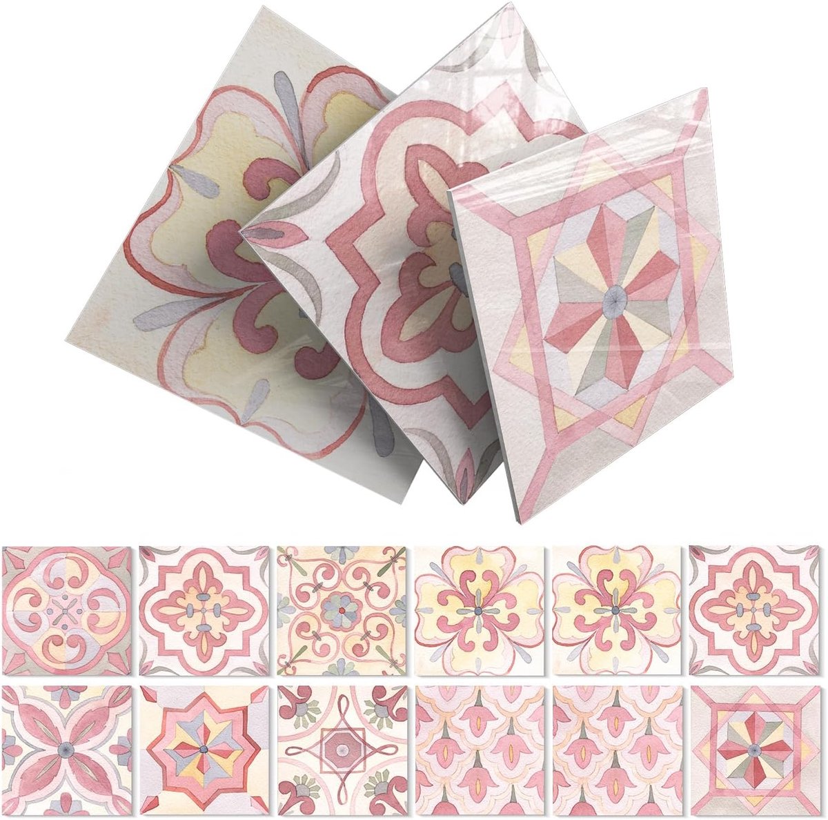 12 vellen 15x15 cm roze 3D schuimbord vinyl muurtegelstickers, pel en plak zelfklevende waterdichte splashback plak op tegeldecals voor keuken, badkamer, muur
