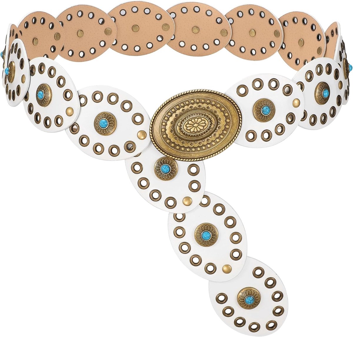 Western Concho riem dames brede tailleriem met turquoise | Versierd in boho-look, van hoogwaardig PU-leer, perfect voor festivals, landelijke outfits en dagelijkse combinaties