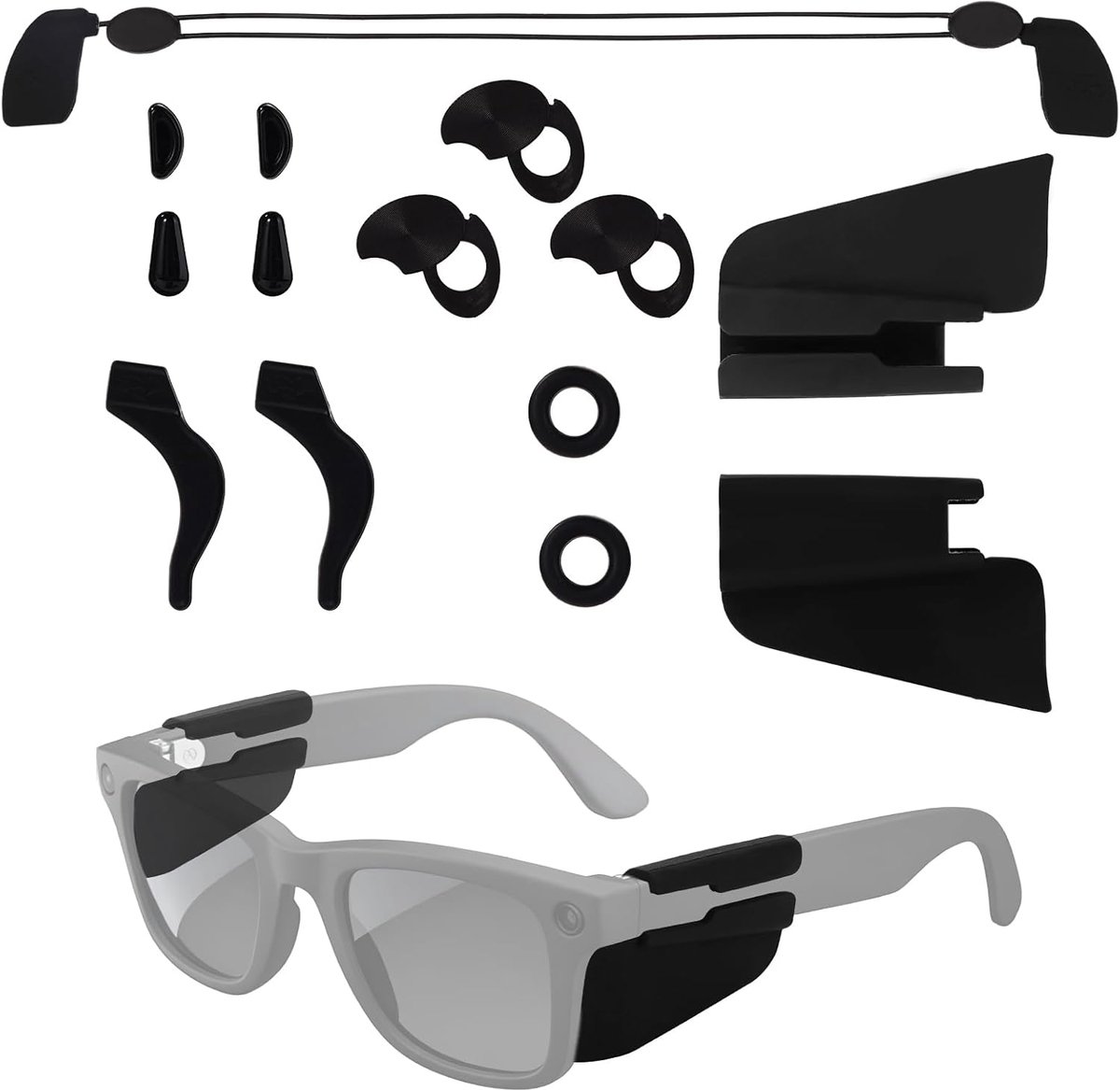 Brilaccessoires voor Ray-Ban Meta Wayfarer/Headliner/Skyler, Inclusief Neuspads, Lichte Afdekkingen, Oorgrepen, Zijschermen en Brilband, voor Stevig en Comfortabel Dragen