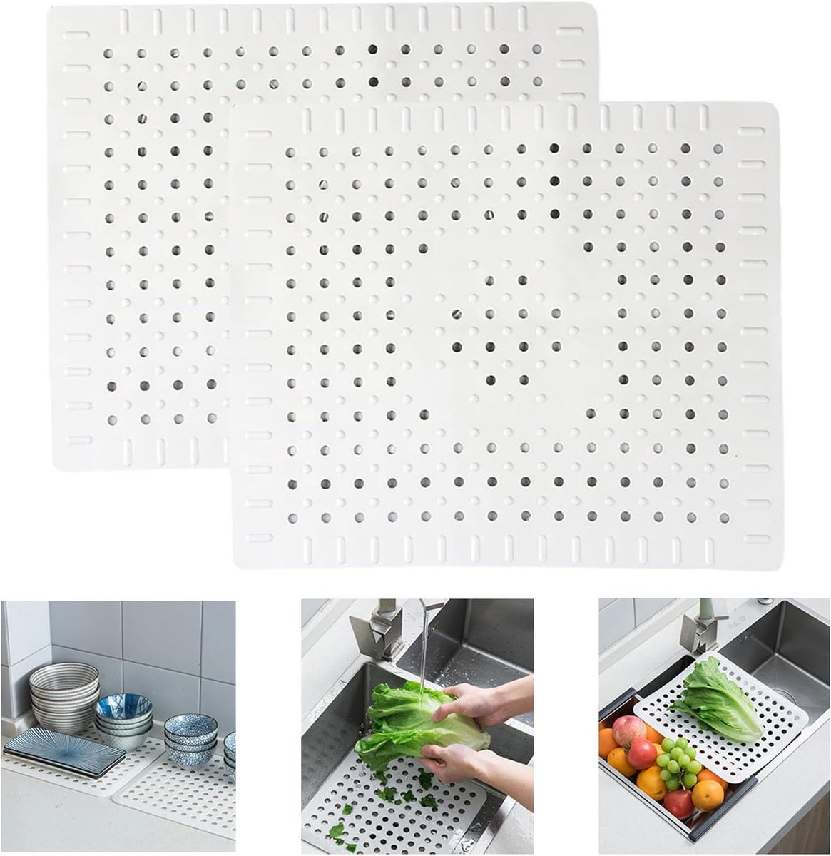 rubber, 2 stuks gootsteenmat, 31 x 26 cm, spoelbakmat, rubberen spoelmat voor keuken en badkamer, grijs spoelmat voor spoelbak