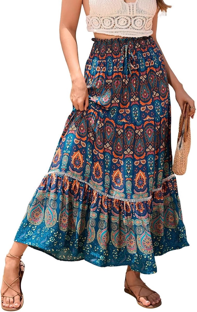 Damesrok voor strandvakantie, lange rok, 2-in-1, lange rok met elastische tailleband en elegante zomerrok, geschikt voor casual gelegenheden in de zee, meerdere maten