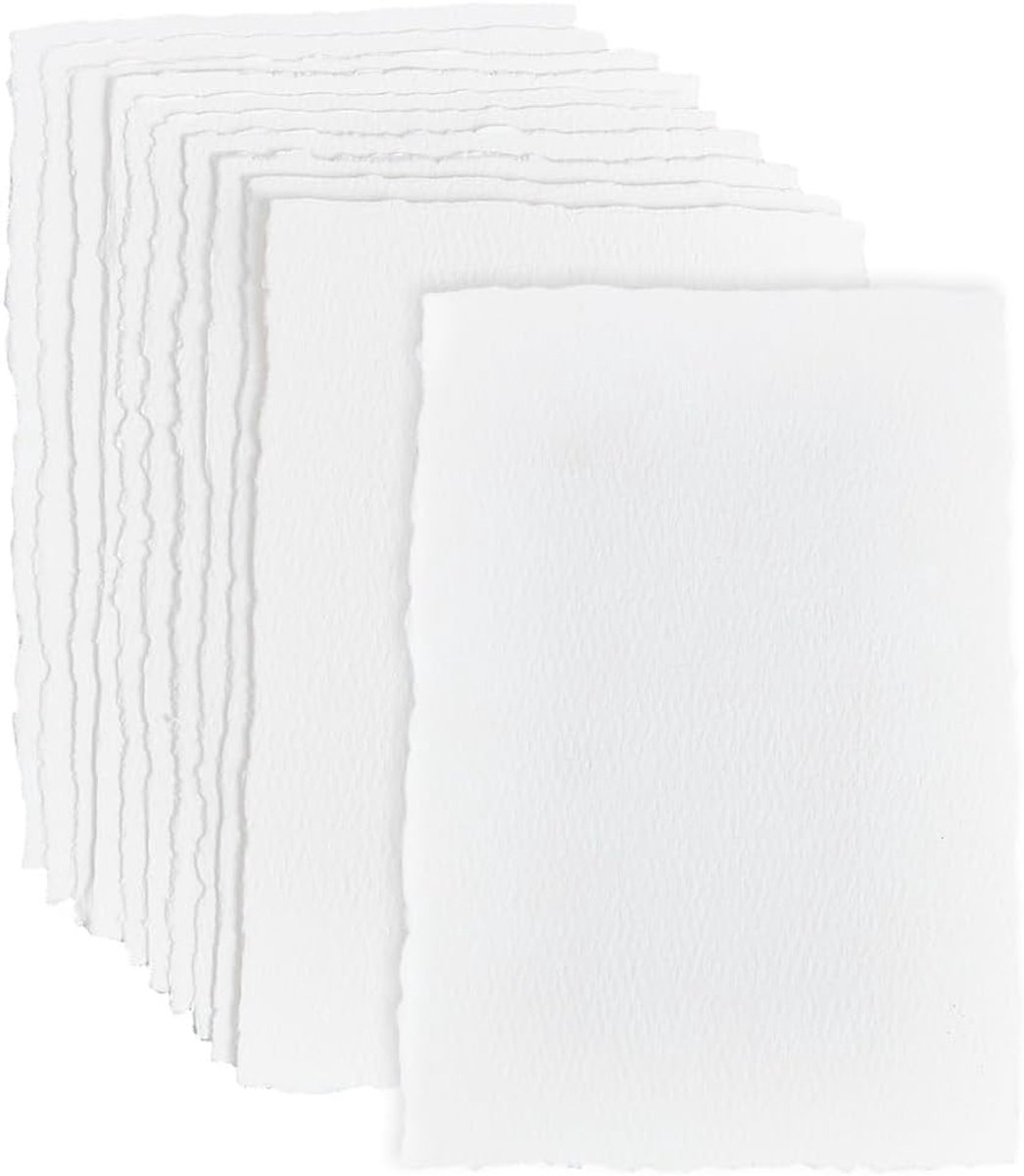 25 vellen 300 g/m², 12,7 x 17,8 cm, sterk aquarelpapier, handgeschept, witte getextureerde rand, breed, voor bruiloftsuitnodigingen, kunstkaarten, knutselwerk, tekenen en schilderen