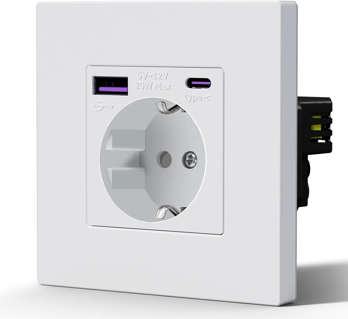 Socket with 20W USB & type C Plastic, Stopcontacten - Prese da Incasso Standard, Presa di Corrente, Sicurezza per Bambini, Facile da Installare,1 Socket USB C 20W-86mm,Wit