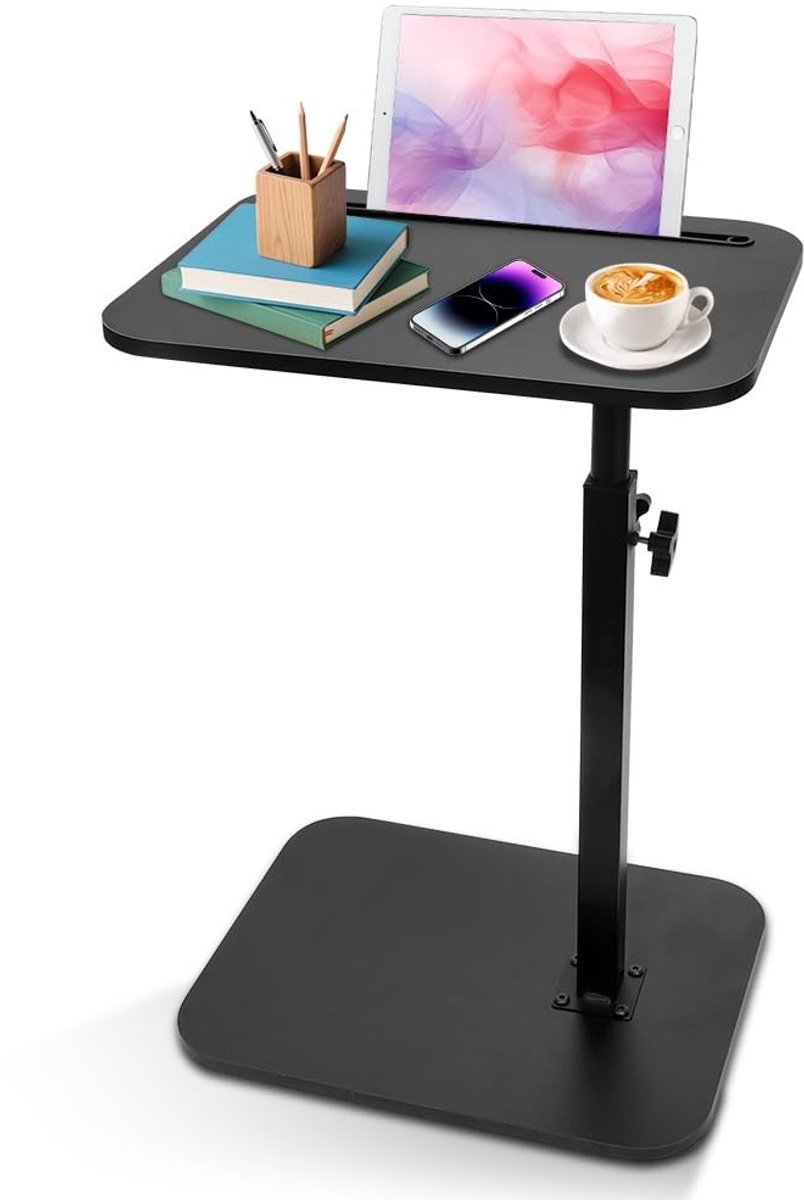 Omgoods - C-Shape Bijzettafel - Rotatable en Hoogte Verstelbaar - Zwart
