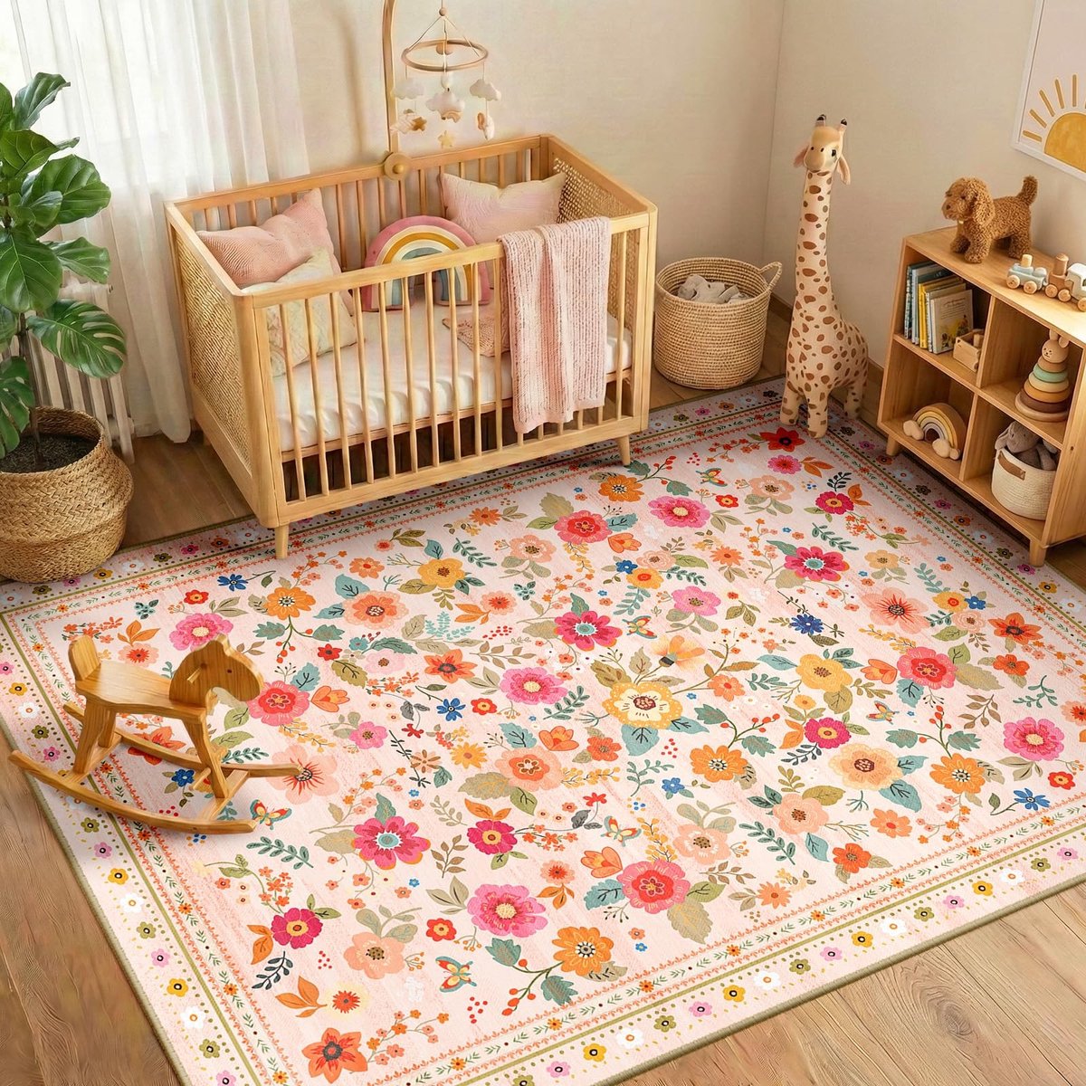 Omgoods - Wasbare Tapijt 90x150cm - Boho Stijl met Bloemenprint voor Binnen