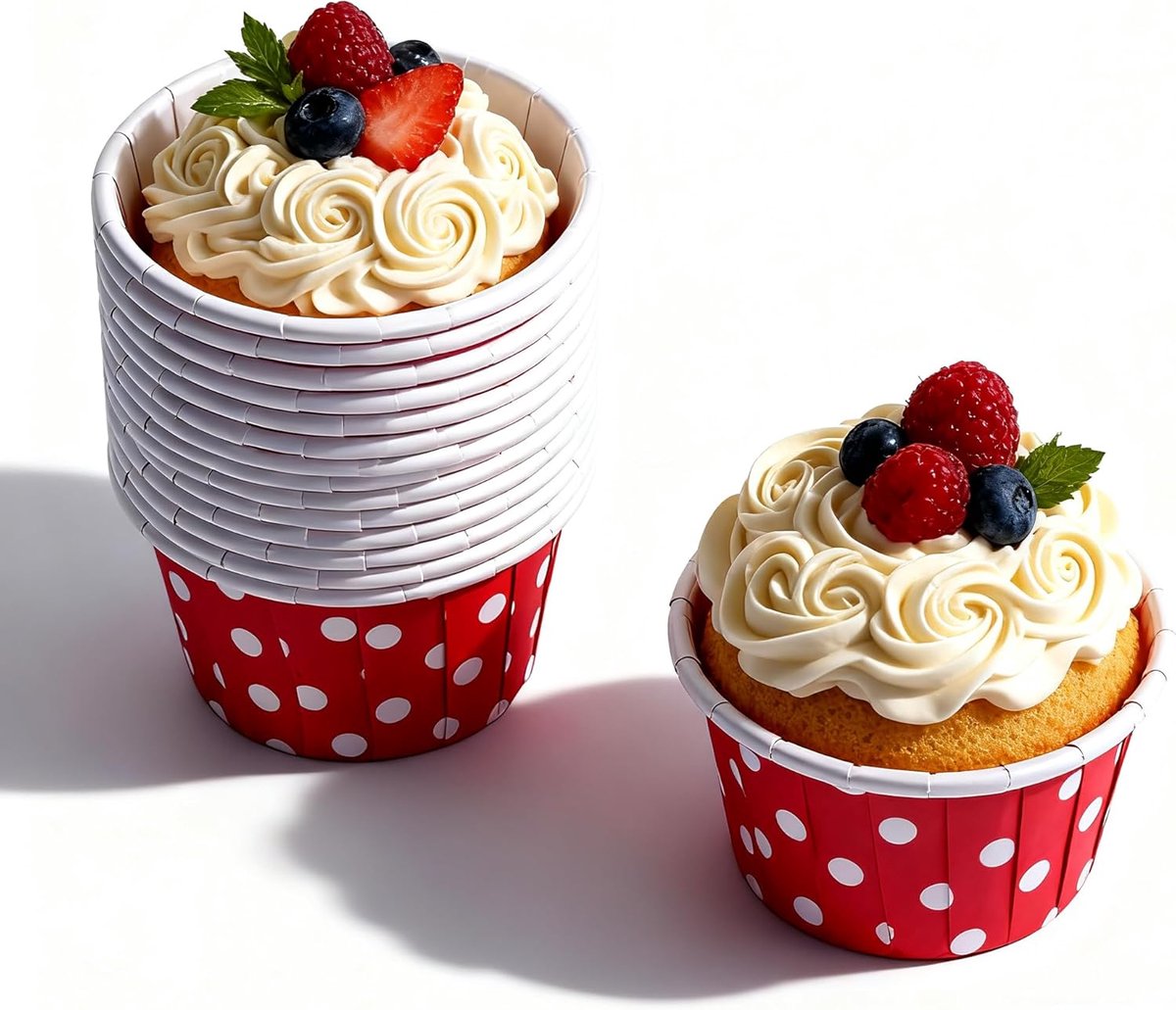 100 stks Polka Dot Bakken Cups Mini Kleurrijke Krullen Cupcake Liners Muffin Cases Papier voor Verjaardagsfeestje Bruiloft Decoratie(Rood)