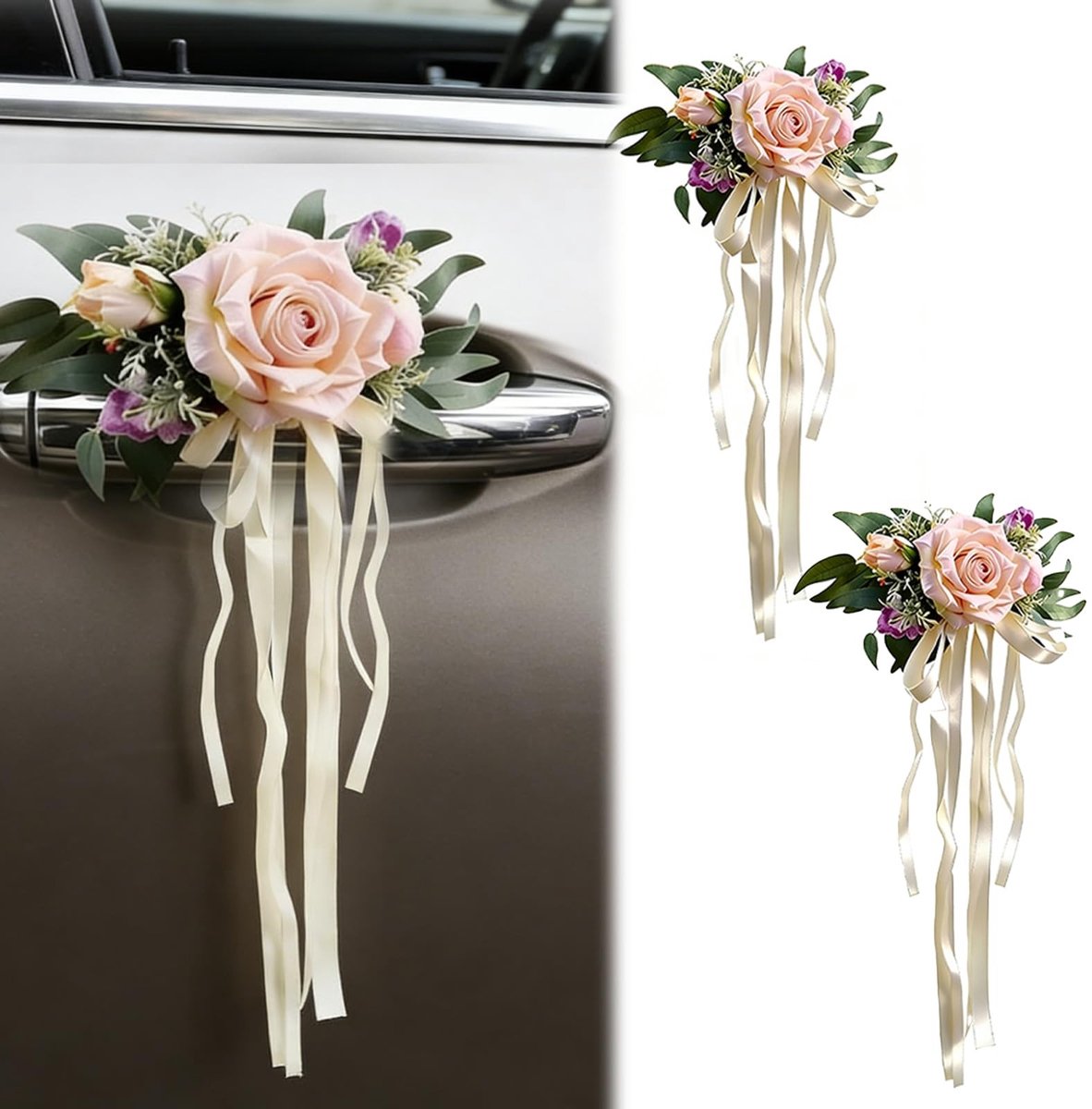 Omgoods - Set van 2 Bruiloft Autosieraden met Simulatie Bloemen
