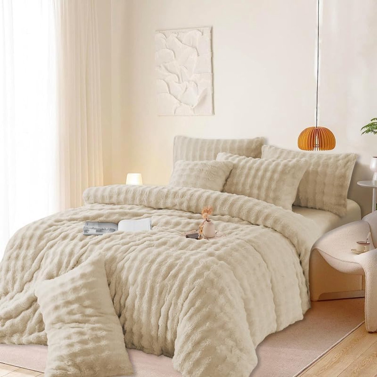 Winter beddengoed pluche 155x220 Beige Khaki Flauschig dekbedovertrek set fleece flanel winterbeddengoed warm zacht pluche beddengoed en 2 kussenslopen 80x80 cm met ritssluiting