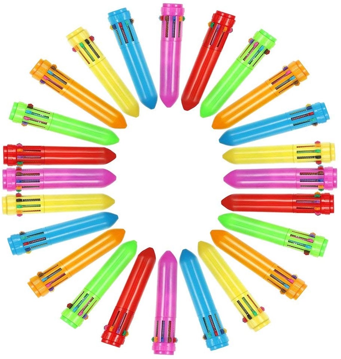 Omgoods- Balpen Set van 10 Kleuren - Intrekbare Balpen - 24 Stuks - Kunststof - 0,5 mm Punt - Perfect voor Notities - Kleurpotloden