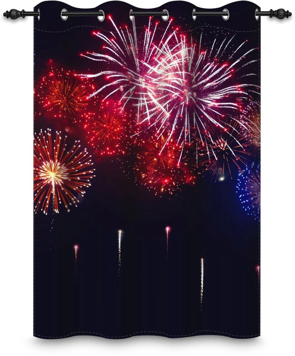Omgoods - Eyelet Gordijn - Blackout Gordijn met Vuurwerk Motief 107 x 160 cm