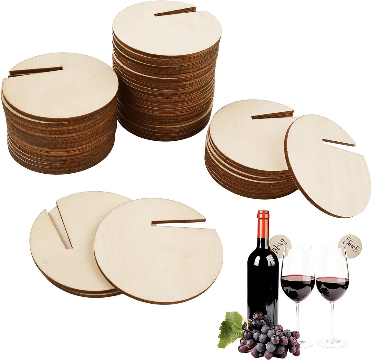 80 Stuks Ø50mm Lege Groef Houten Wijnglas Etiketten Voor Feestdecoratie | Glad onbeschreven houten labels om glazen te markeren op bruiloften, café en verjaardagsbijeenkomsten
