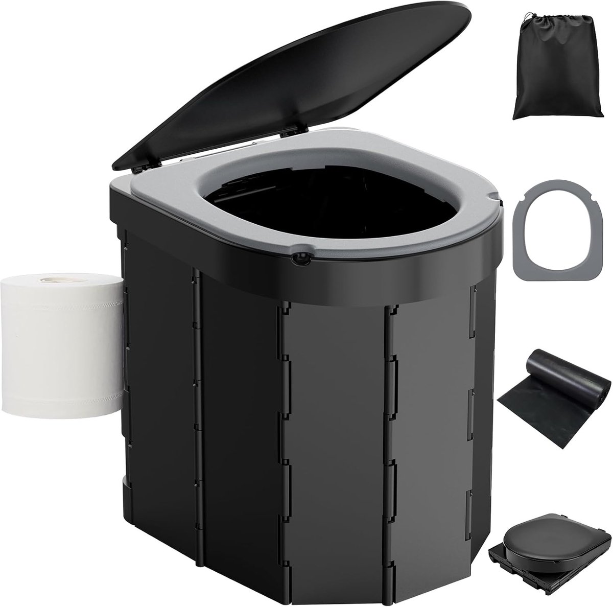Draagbaar Opklapbaar Campingtoilet, Opvouwbaar Reistoilet voor Volwassenen, Stevig 400lbs Capaciteit, Compact Auto & Bus Toilet met Deksel & Zakken voor Kamperen, Wandelen, Wegritten