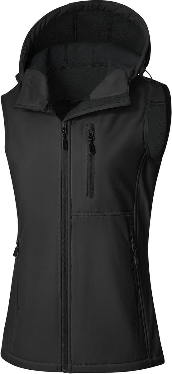 Softshellgilets voor dames, lichtgewicht bodywarmers waterdichte mouwloze jas fleece gevoerd dames winddicht vest ritssluiting bovenkleding met capuchon voor fietsen hardlopen golf wandelen