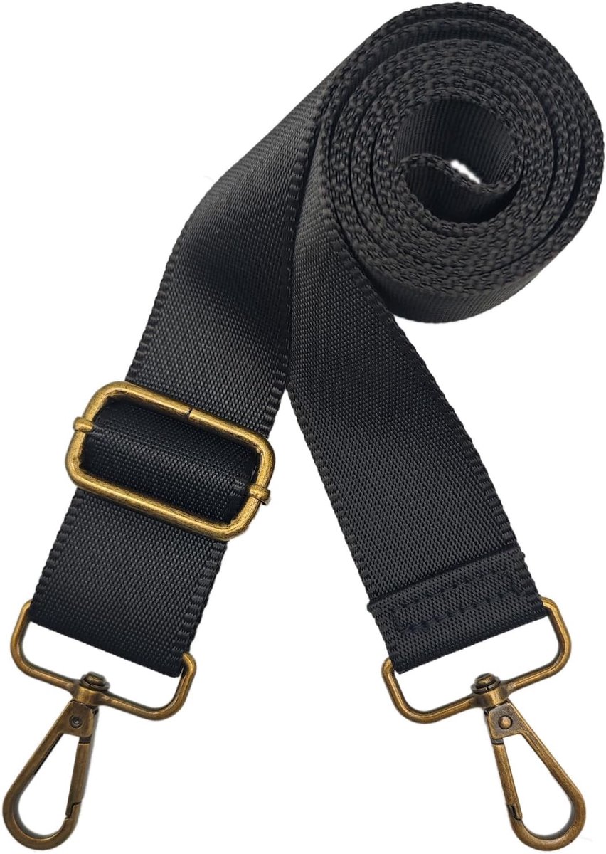 Verstelbare Vervangbare Schouderriem voor Tas, Zwarte Schouderriem 80-140 cm met Antiek Bronzen Karabijnhaken, 3,8 cm Breed, voor Laptoptas, Schoudertas, Aktetas en Reistas