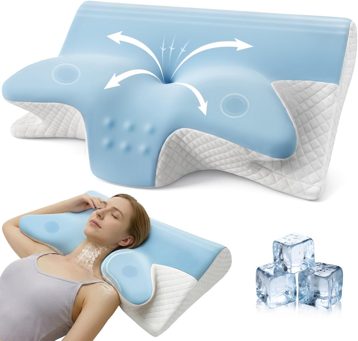 Omgoods - Ergonomisch neksteunkussen - 2-in-1 hoofdkussen van traagschuim