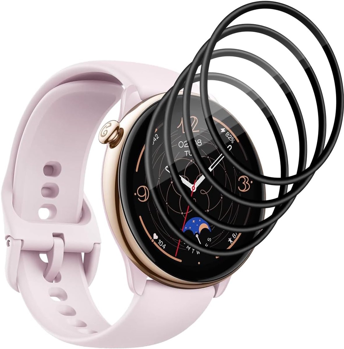 4 displaybeschermfolies voor Amazfit GTR Mini 43 mm, gehard glas, krasbestendig/HD, 3D-gebogen beschermfolie voor Amazfit GTR Mini 43 mm, PMMA-displaybeschermfolie van composietmateriaal
