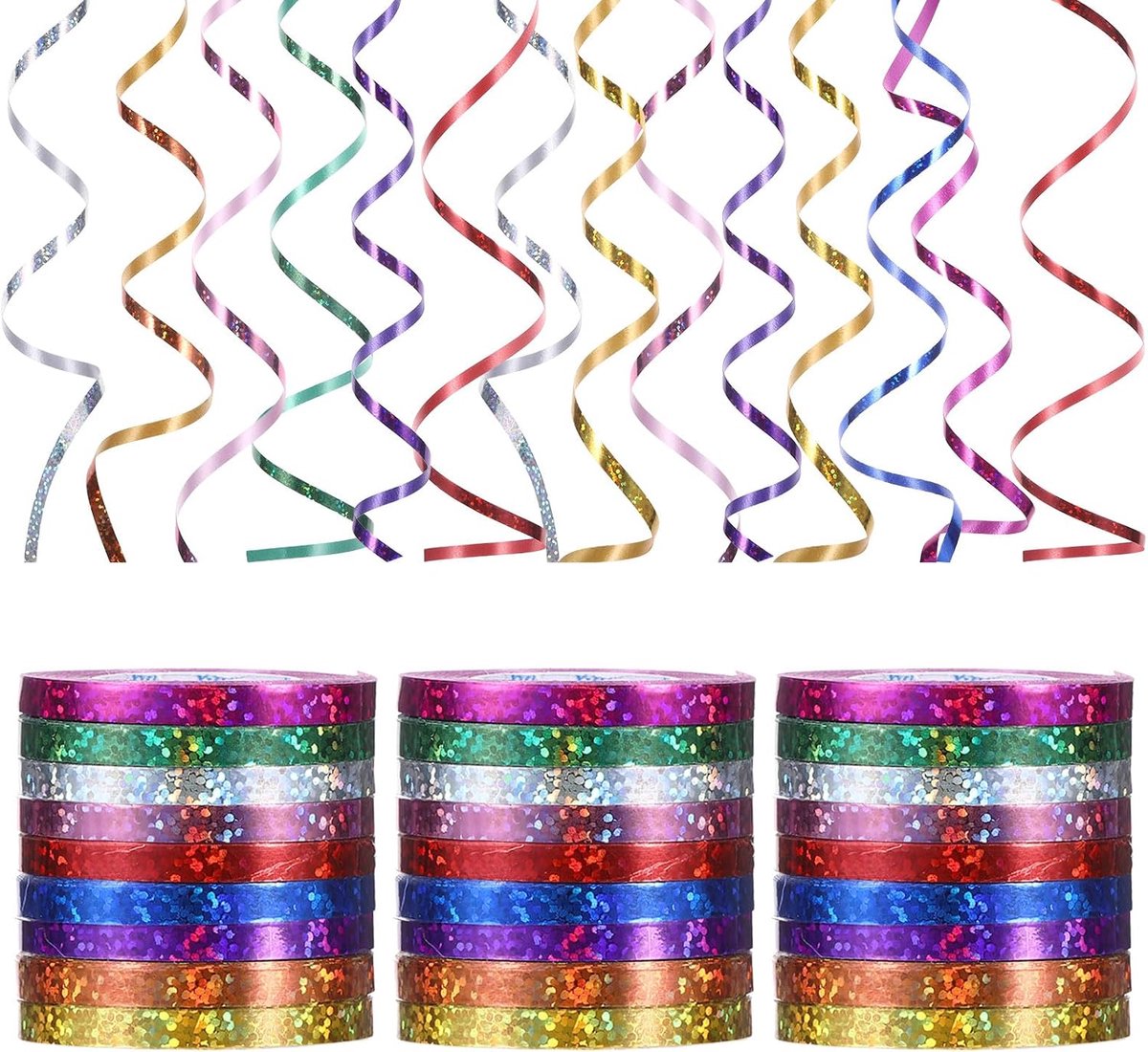 27 rollen luchtslangen, verjaardagsglitterlint, 5 mm x 10 m, glitter, knutselen, kleurrijke banden, cadeaulint, kleurrijk voor knutselen en verpakken, geschenkverpakking, verjaardagsdecoratie