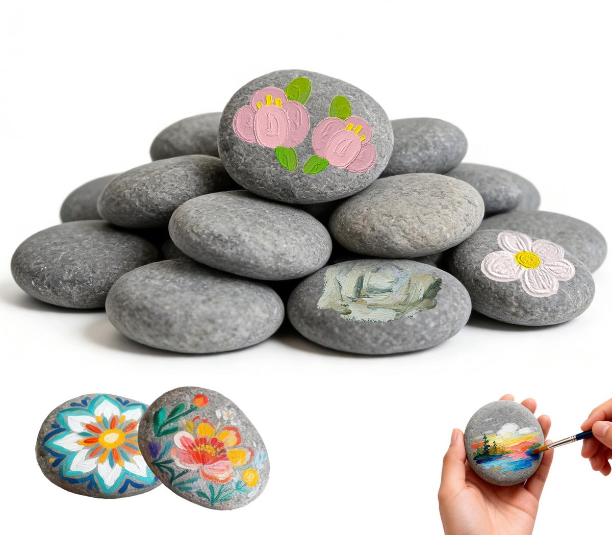 Omgoods - Pack van 15 Verfstenen, 6-8 cm - Natuurlijke Steentjes voor Creatief Schilderen