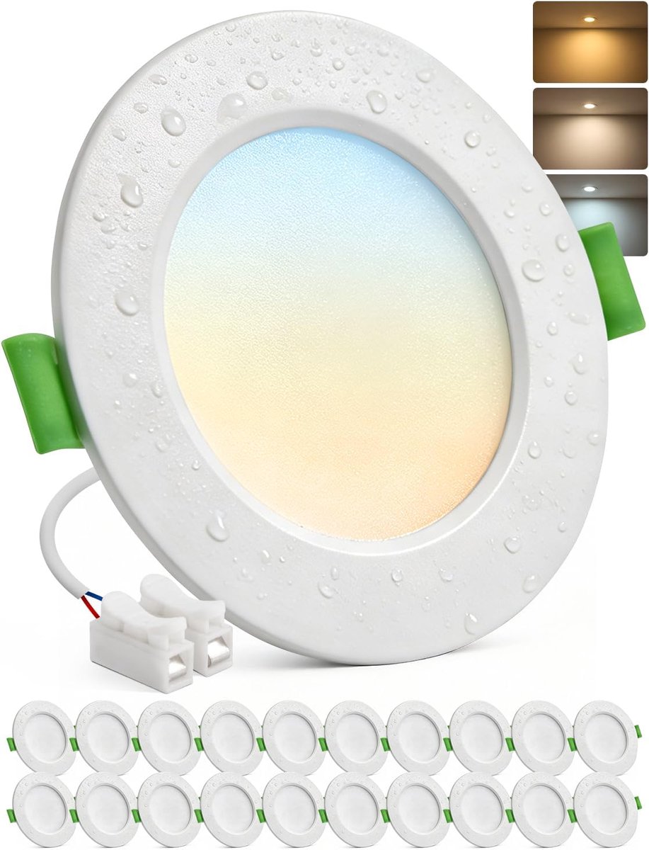 LED Inbouwspots 230V voor Badkamer, Downlight met Uitsparing van 68-80 mm, Warm Wit, Neutraal Wit, Koel Wit, 5W Plafondspots, IP44 Waterdicht, voor Keuken en Woonkamer, Set van 20