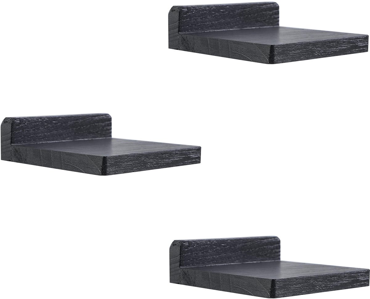 Omgoods - Set van 3 Kleine Drijvende Planken voor Muurdecoratie - Rustiek Zwart