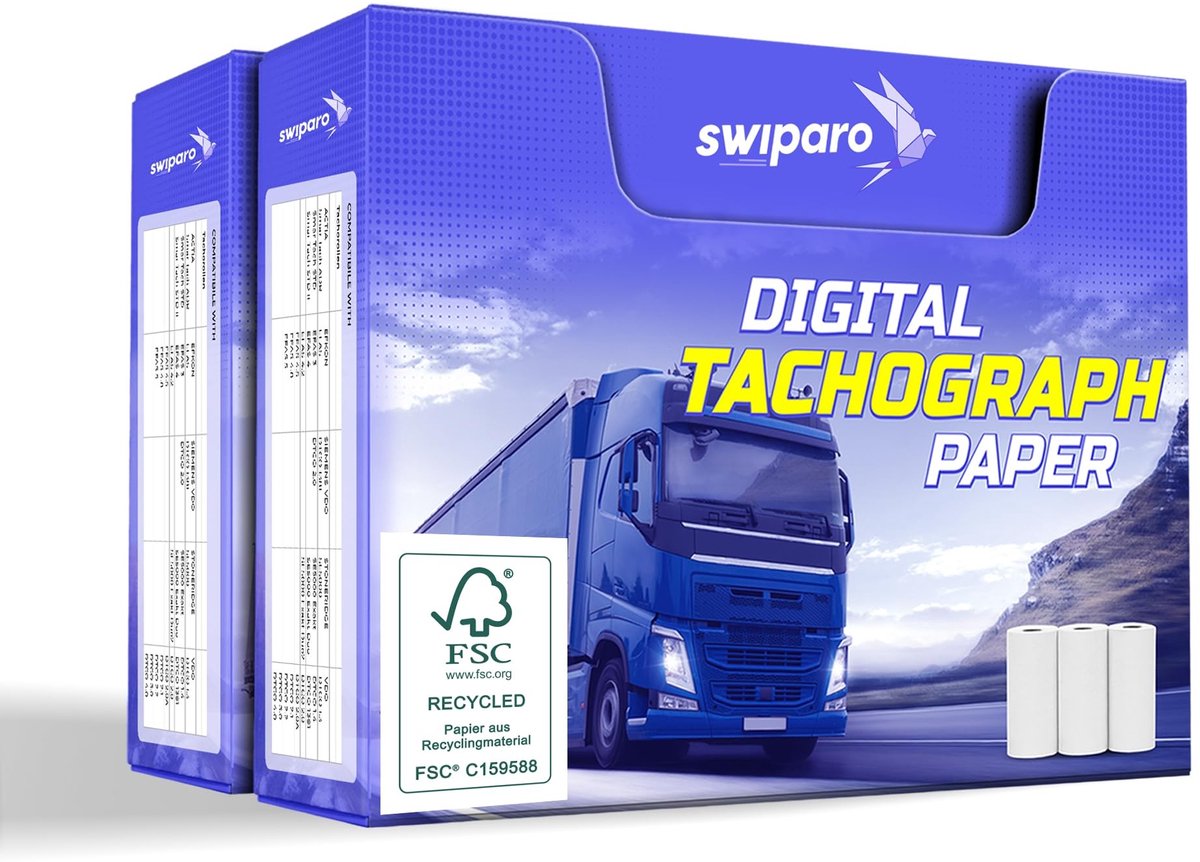 Omgoods - Tachograaf Papierrollen - Thermisch Papier voor Digitale Truck Tachografen (set van 6)